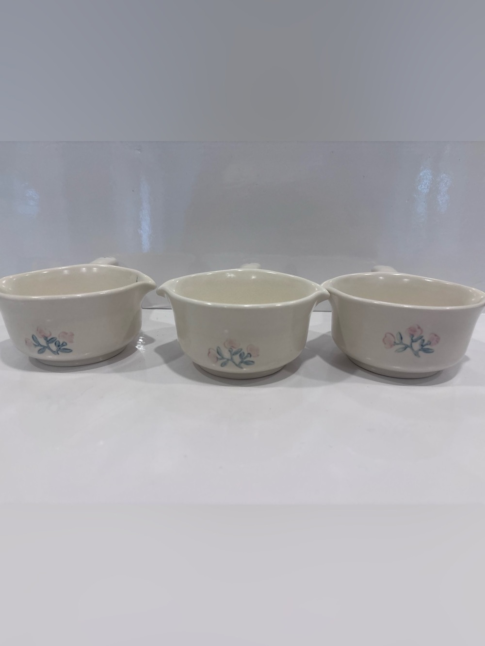 Vintage Pflatzgraff stoneware individual soup bowls set of 3-ivory pink floral